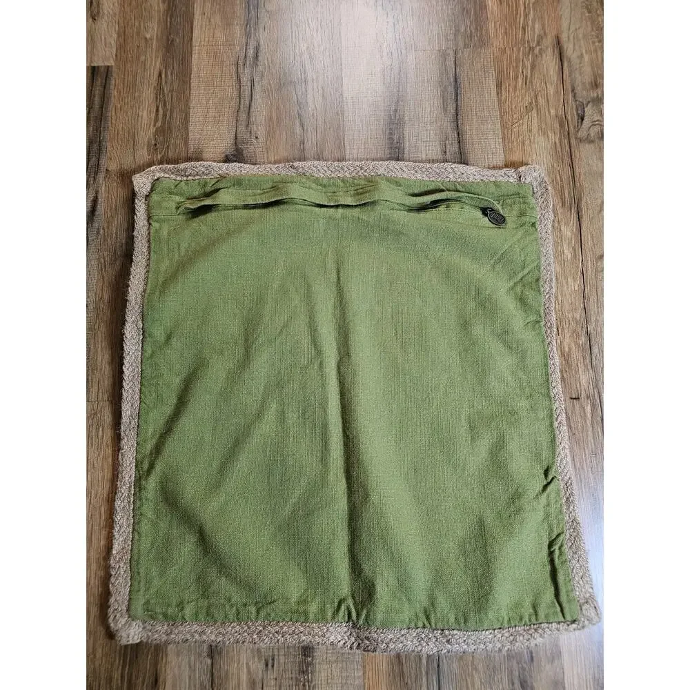 Set of 2 (Pier 1) Green Linen Throw‎ Pillow Covers with Braided Jute Trim 20x20